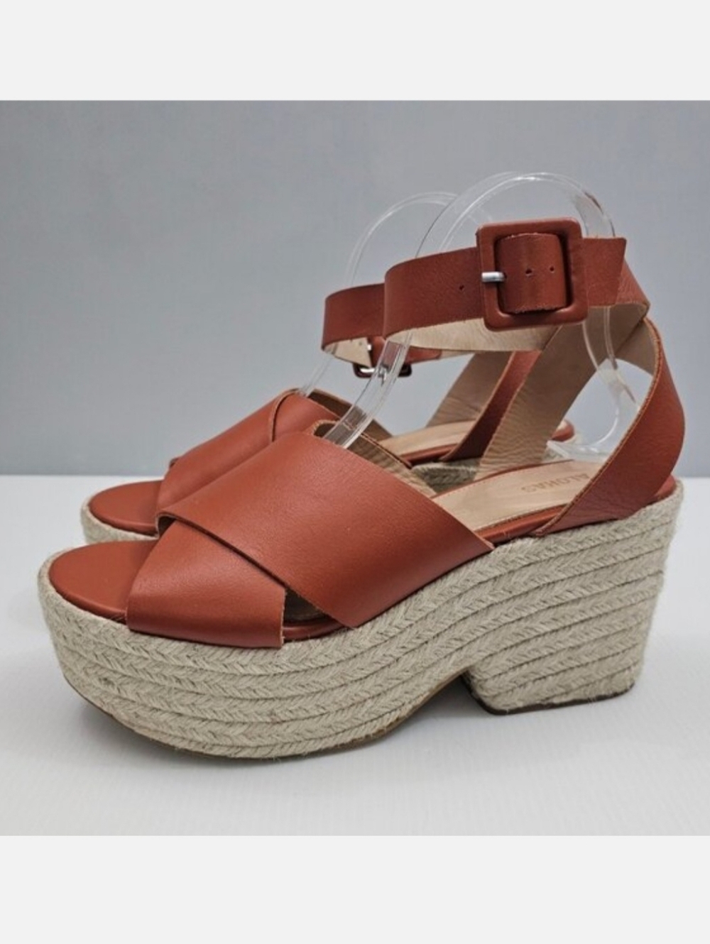 Alohas Lya Espadrille Wedge Sandal Womens EU 40 Cognac Leather Chunky Platform